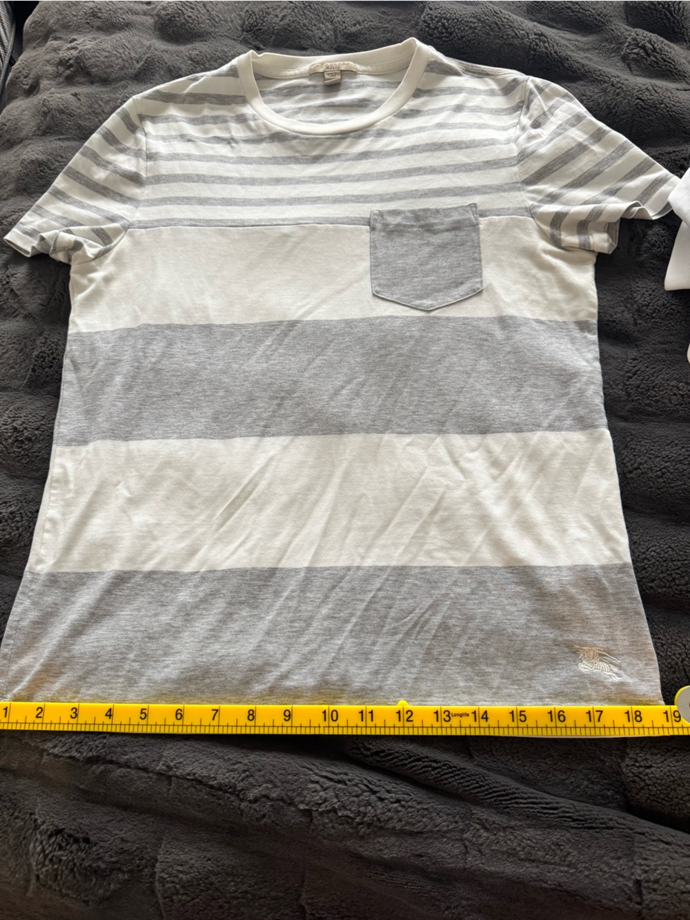 Burberry Gray & White Striped Short Sleeve Tee with Chest Pocket
